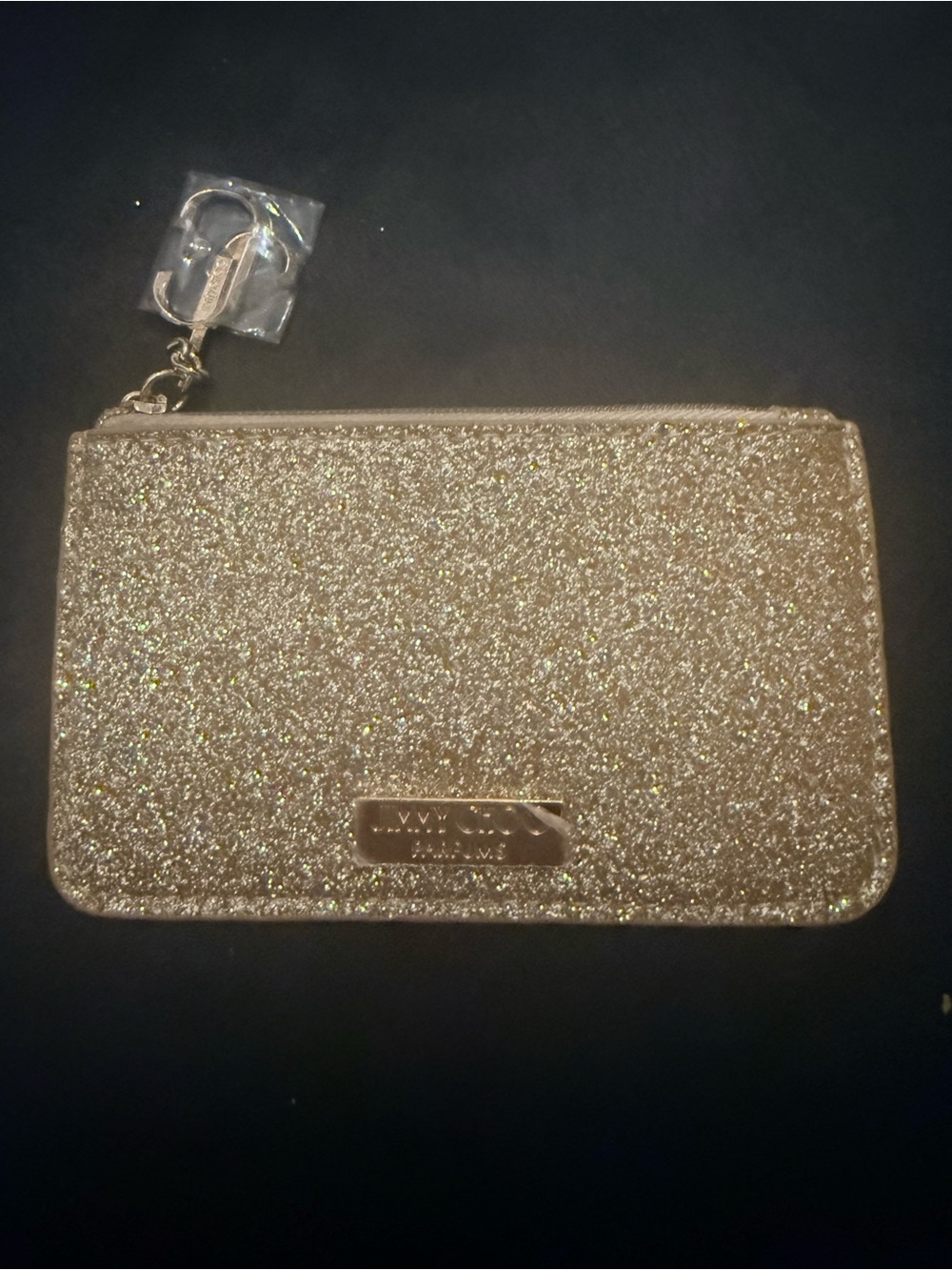 Jimmy Choo Gold Glitter Zip Wristlet Keychain Wallet NWOT